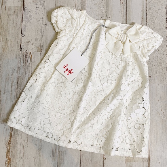 Il Gufo Other - Il Gufo | Girls Ivory Lace Tunic with Bow | Size: 6M